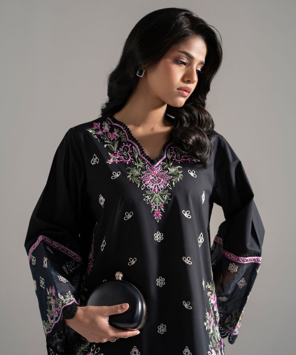 Women's RTW Lawn Embroidered Black 2 Piece Suit