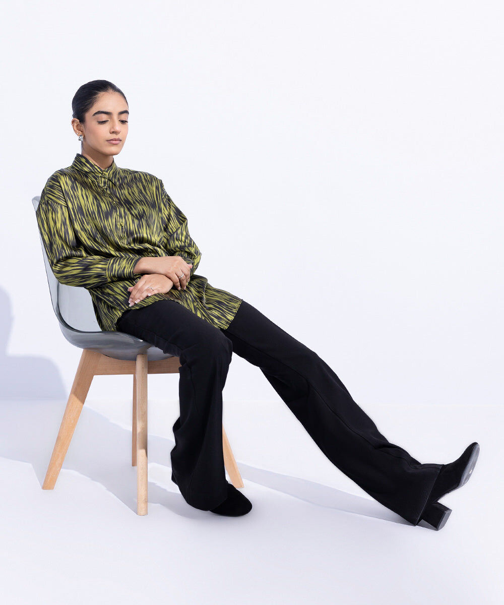 Woman - Green Loose Fit Silky Shirt