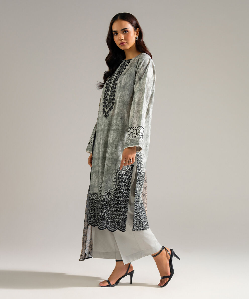 Women's RTW Dobby Embroidered Grey 3 Piece Suit