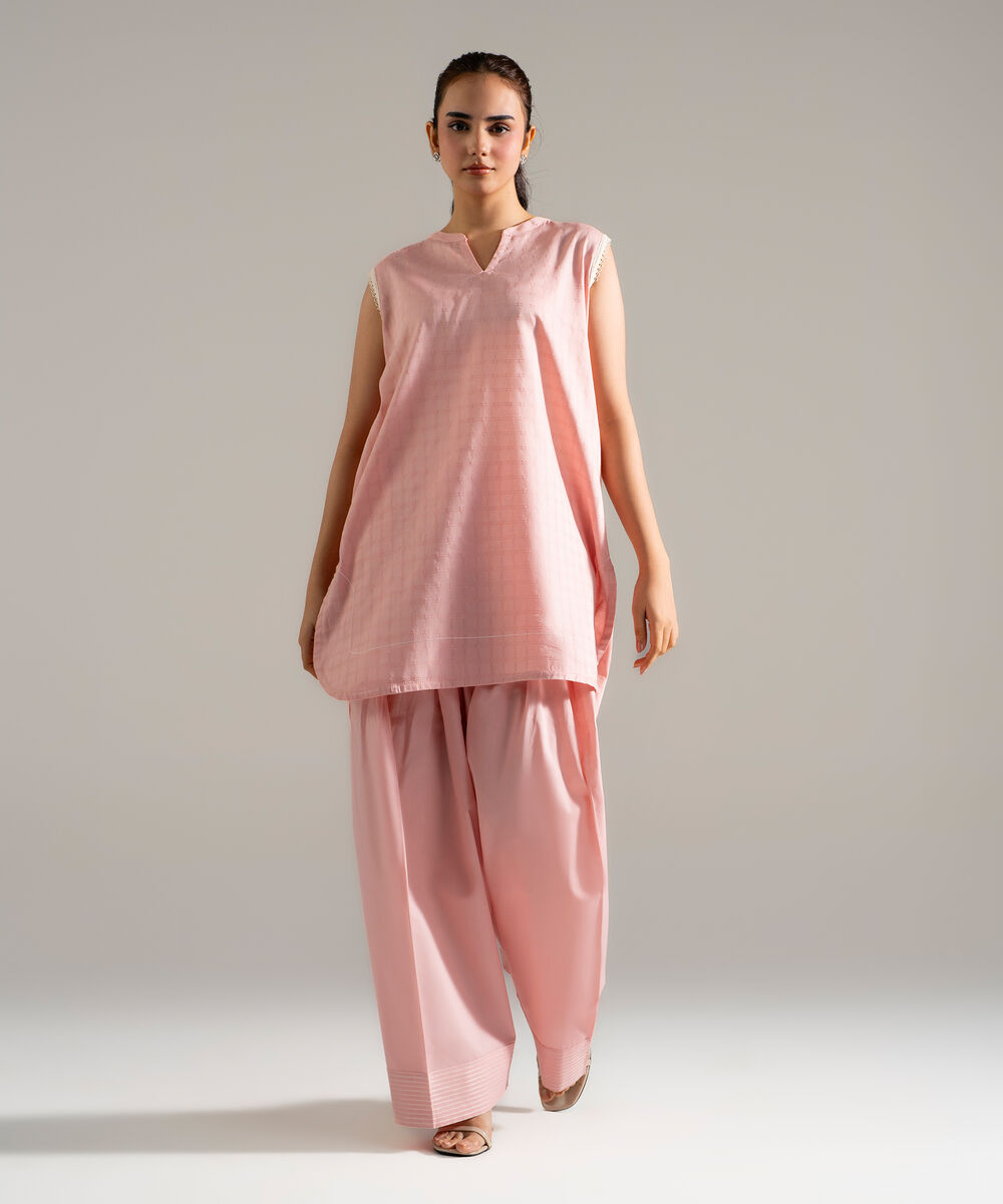 Women's RTW Dobby Printed Pink Straight Shirt