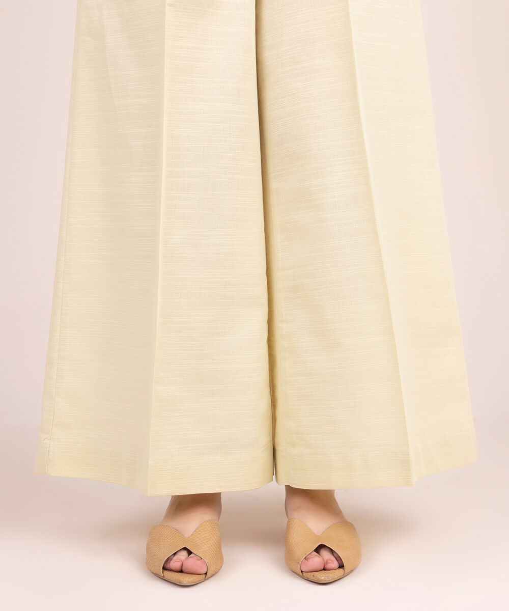 Women's RTW Khaddar Solid Off White Flared Pants