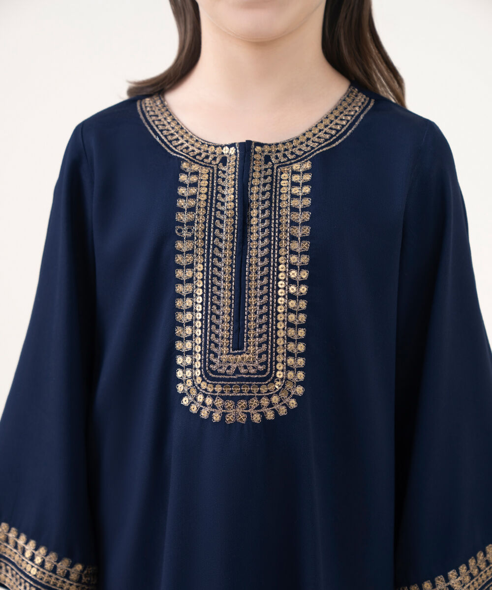 Girl's Bedford  Embroidered Blue 2 Piece Suit