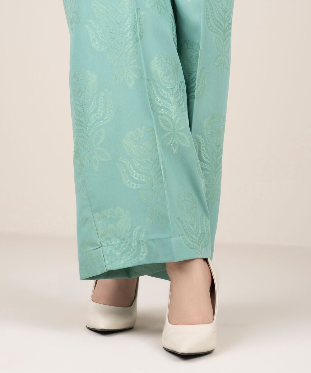 Women's RTW Self Jacquard Leno Solid Blue Culottes