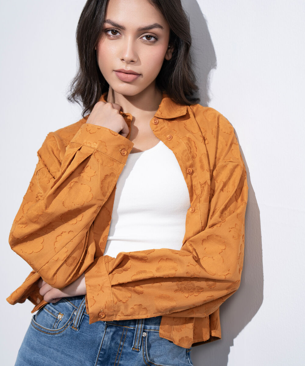 Women's Western Mustard Button Through Cocoon Shirt