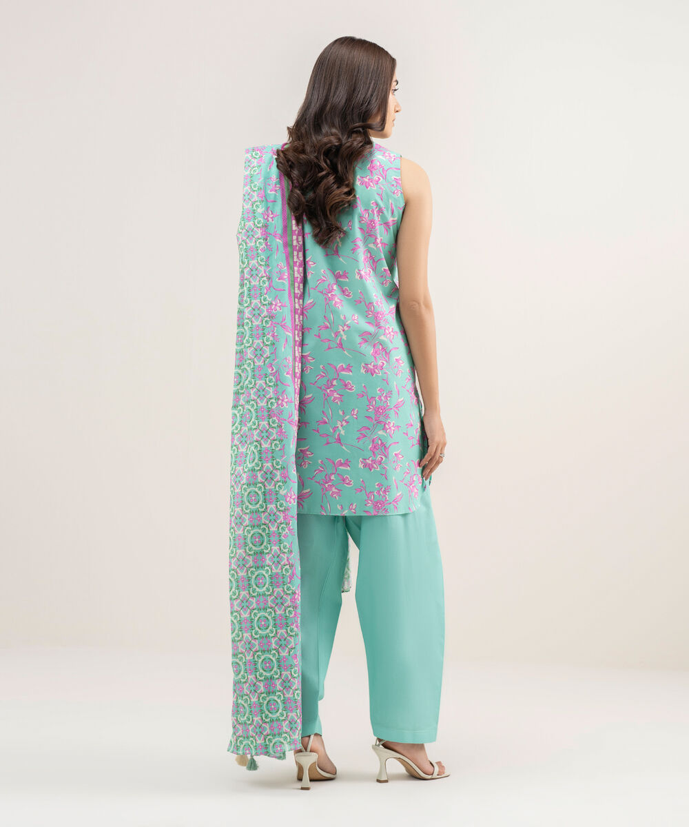 Women's Unstitched Lawn Printed Blue 3 Piece Suit