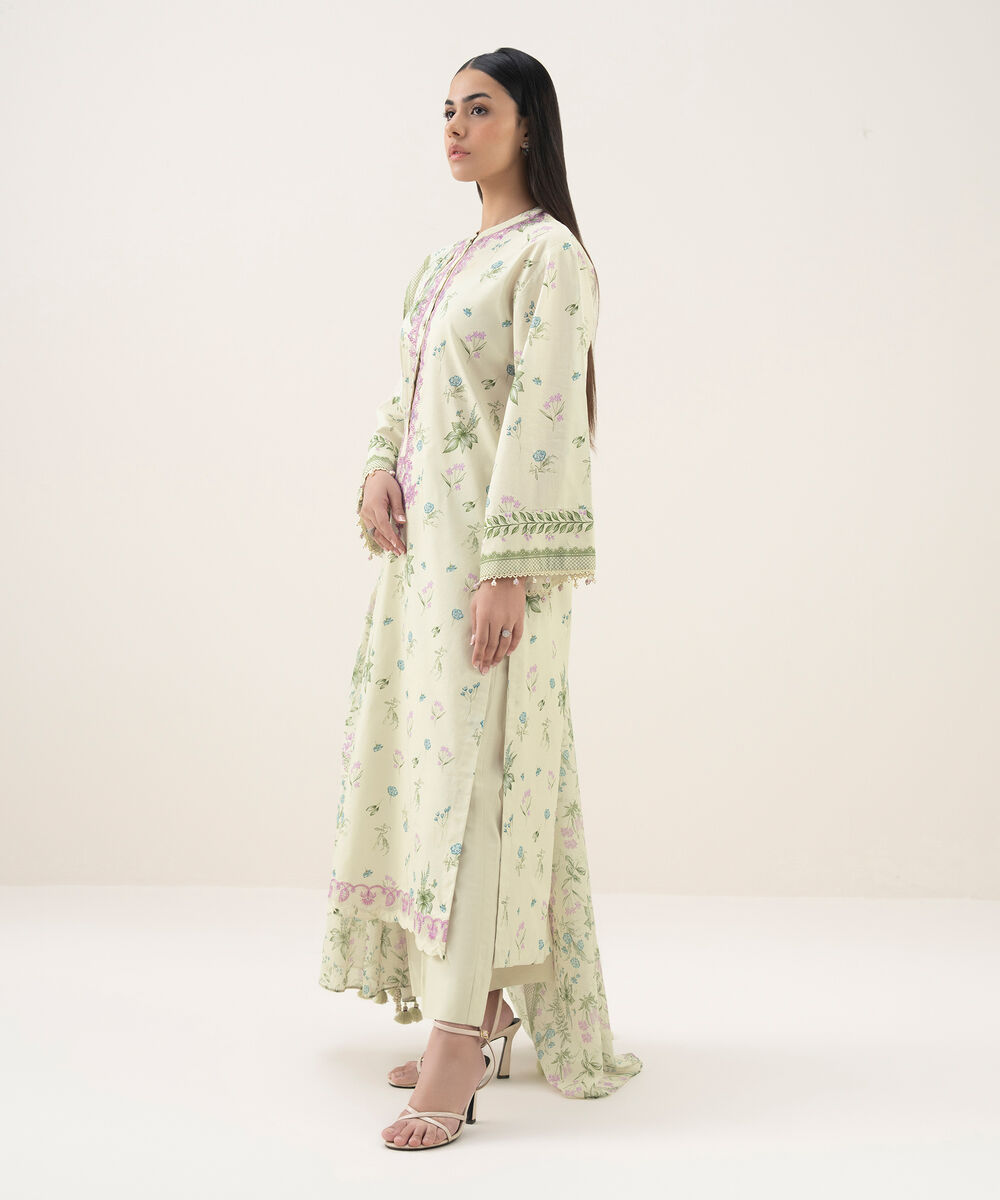 Women's Unstitched Lawn Embroidered Off White 3 Piece Suit