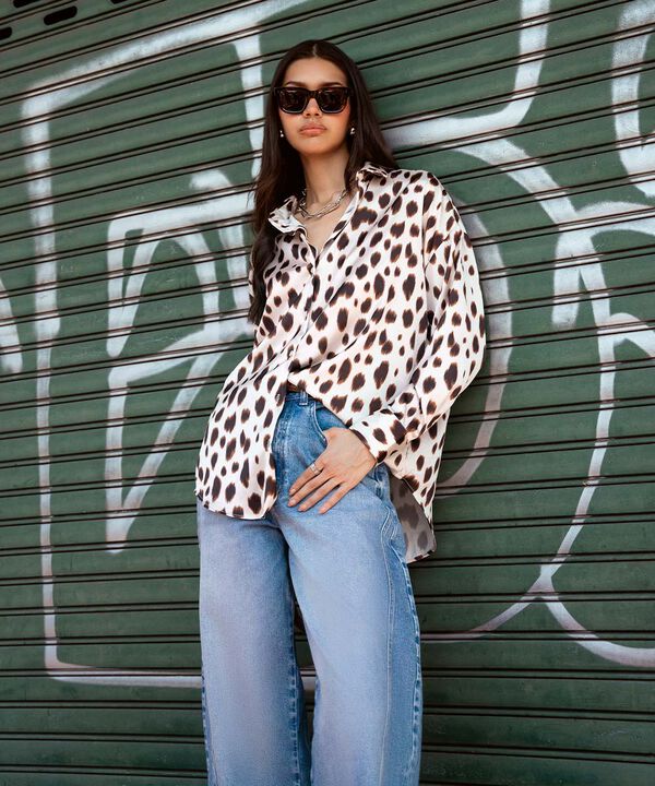 Animal Print Satin Shirt null