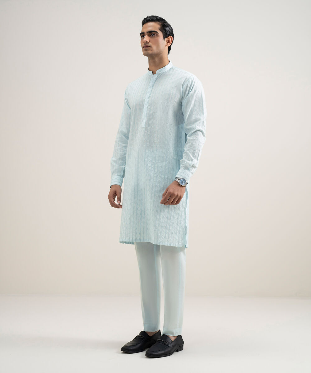 Men's Stitched Cotton Blue Suit