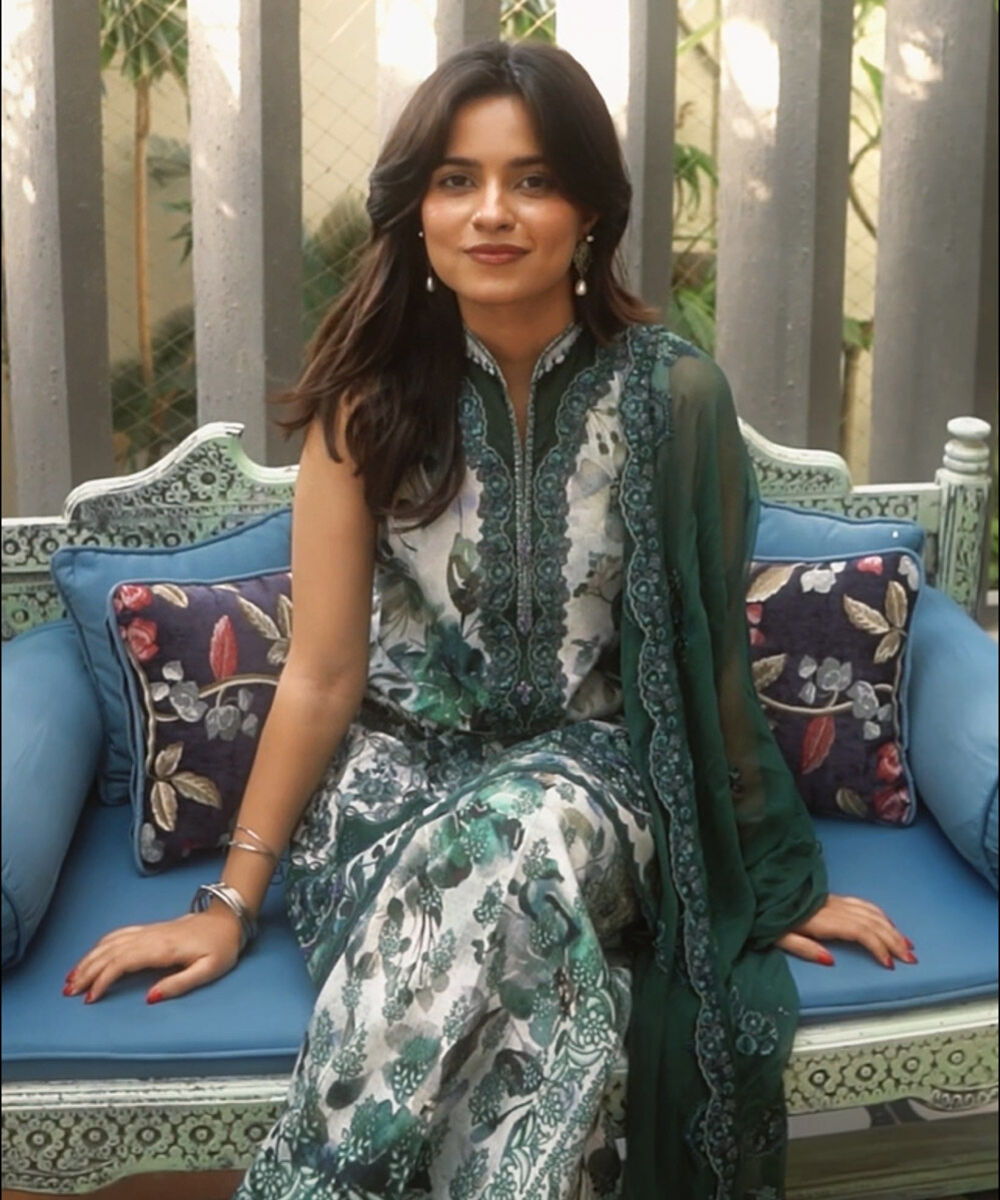 Unstitched Women's Embroidered Cross Hatch Green Three Piece Suit