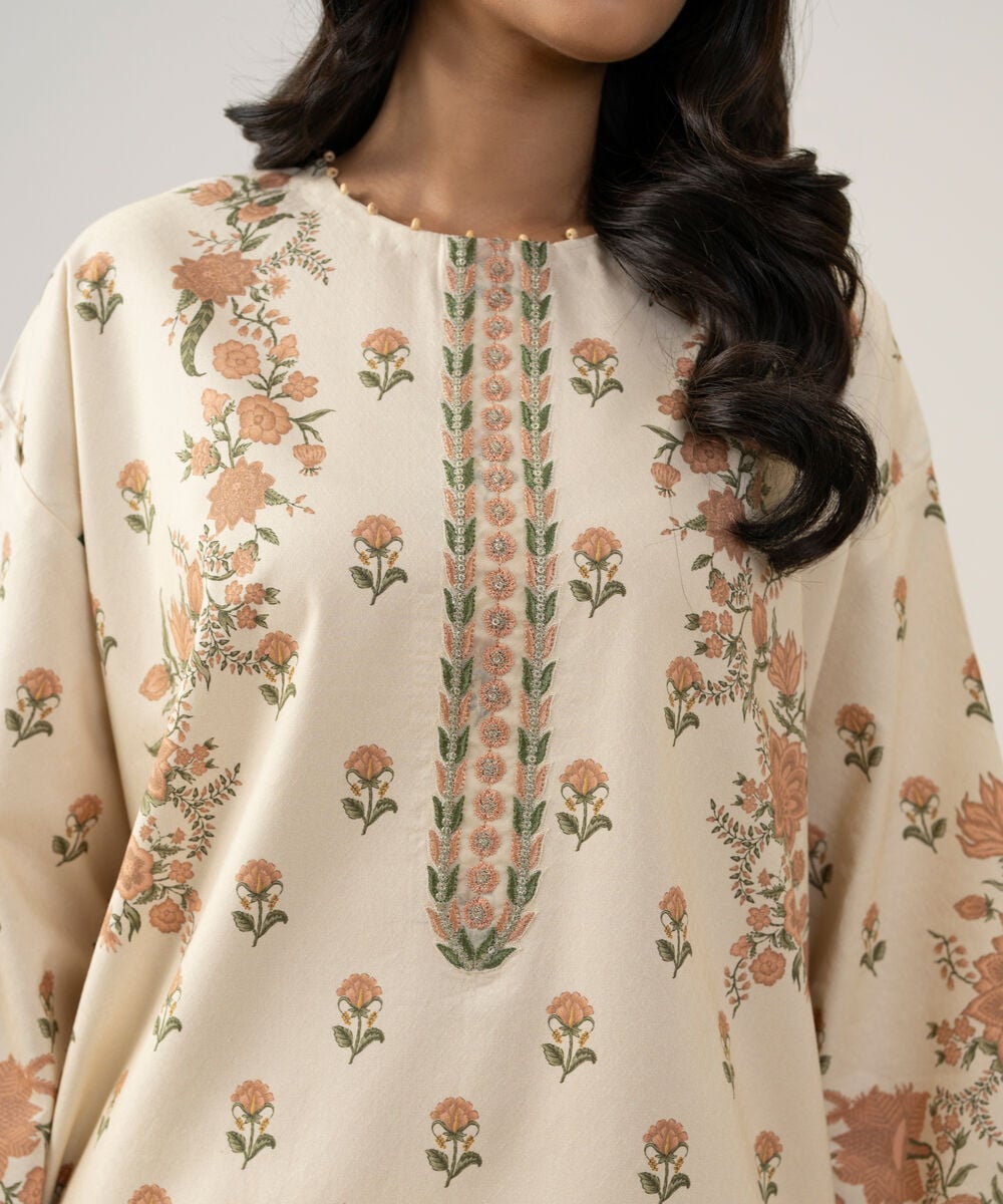 Women's Unstitched Bemberg Tissue Printed Off White 3 Piece Suit