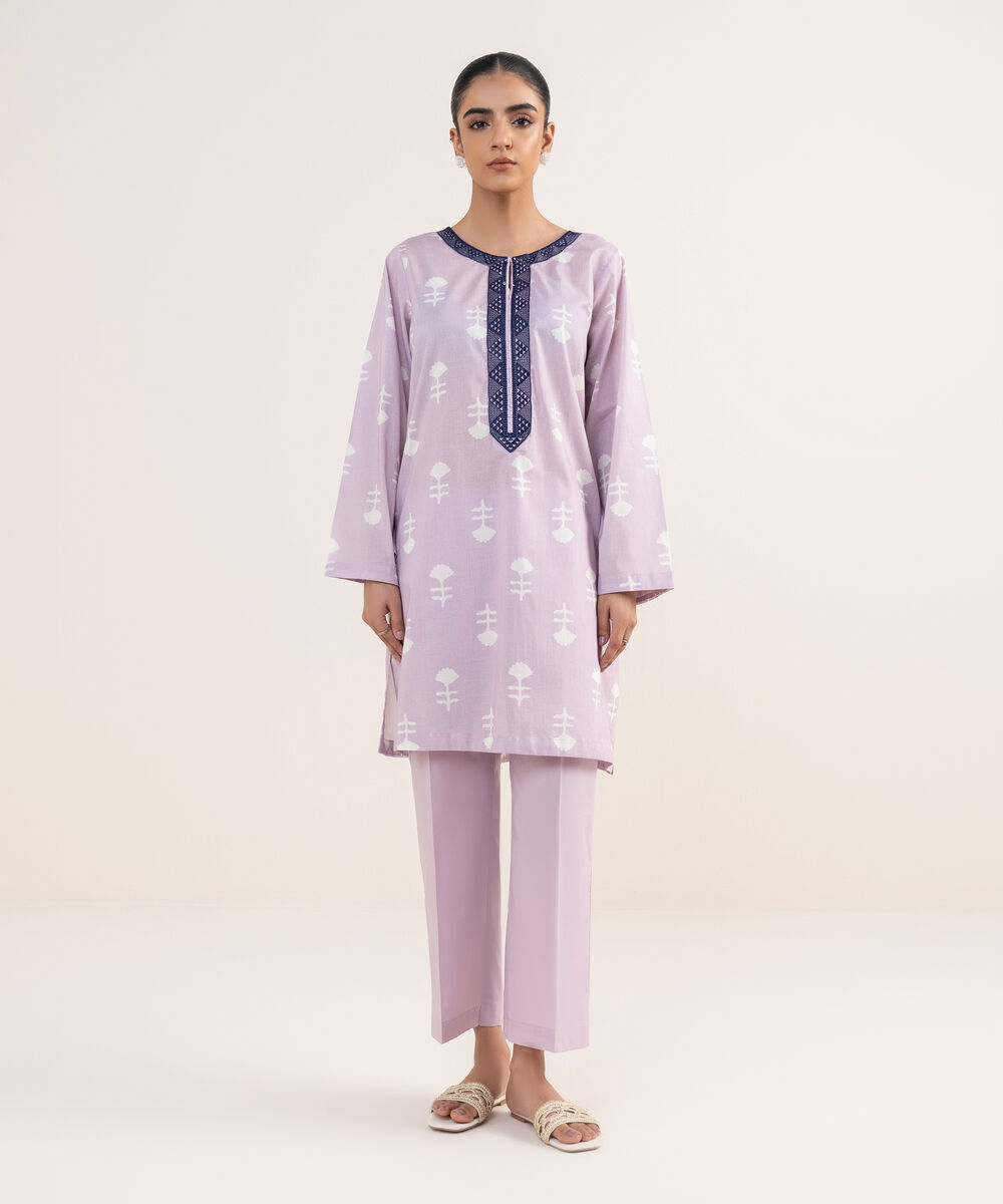 Women's RTW Lawn Purple Embroidered Straight Shirt