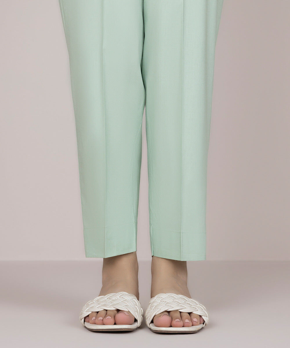 Women's Pret Cotton Green Printed Cigarette Pants