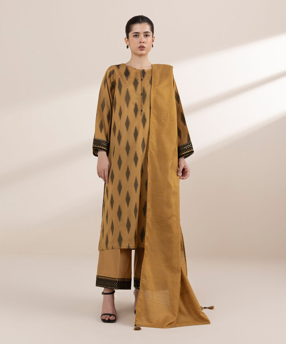 Women's RTW Extra Weft Jacquard Brown Embroidered A-Line Shirt