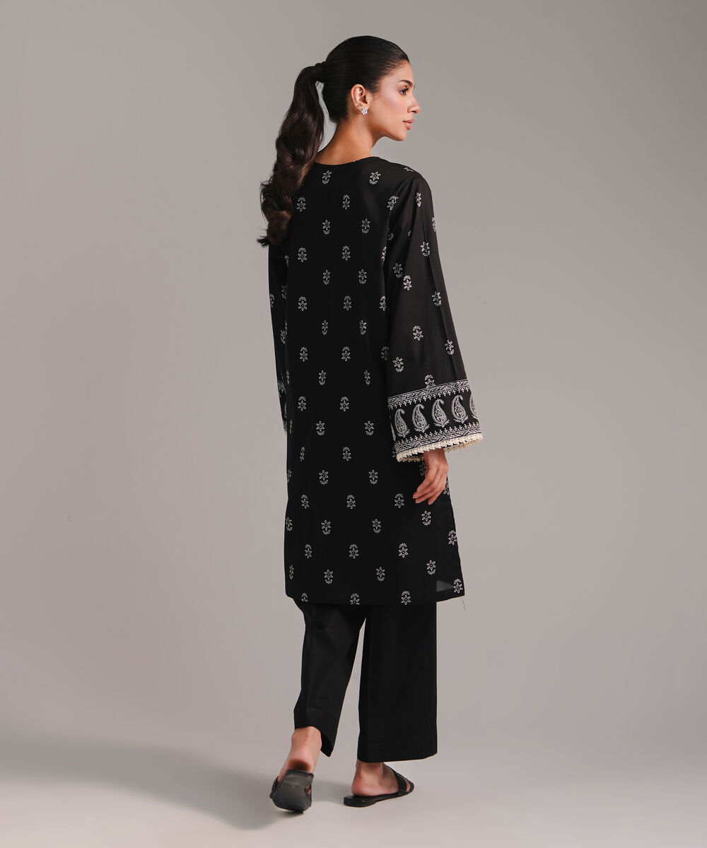 Women's RTW Lawn Printed Black Straight Shirt
