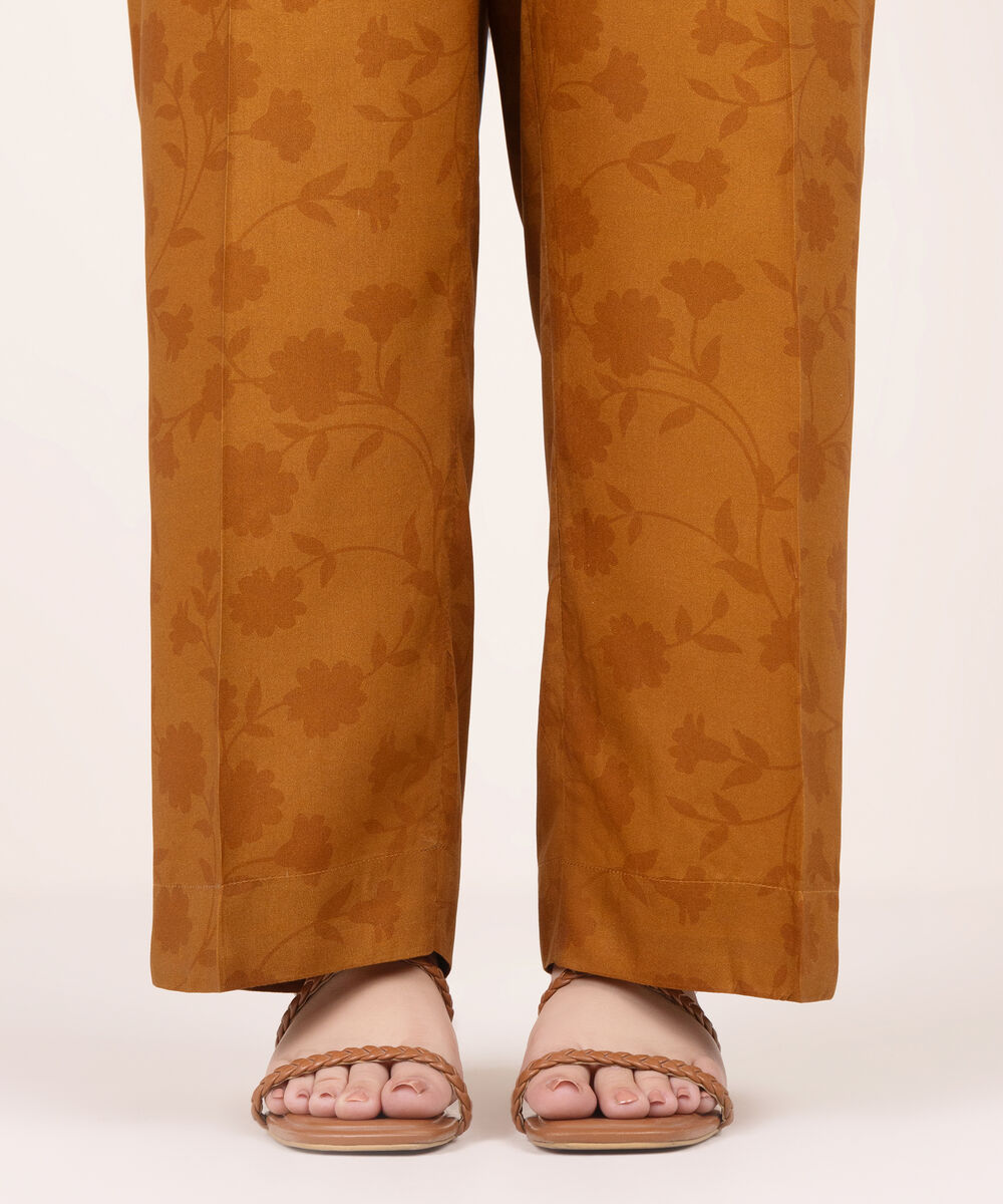 Women's RTW Lawn Printed Mustard Brown Culottes