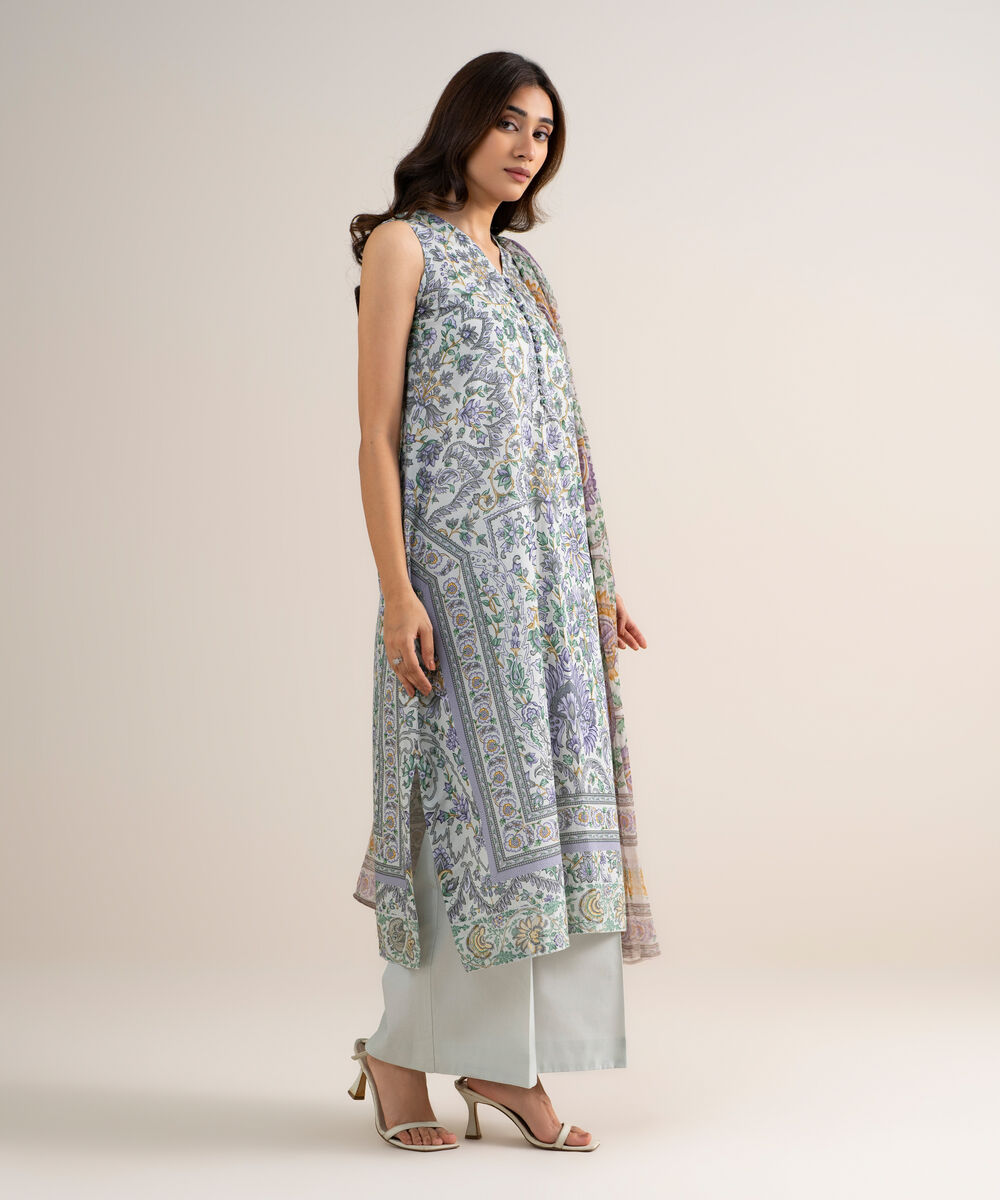 Women's Unstitched Lawn Printed Grey 3 Piece Suit