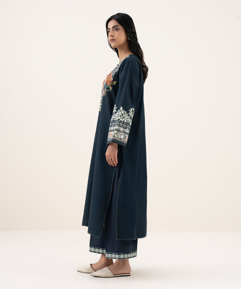 Women's RTW Cotton Printed Blue A-Line Shirt