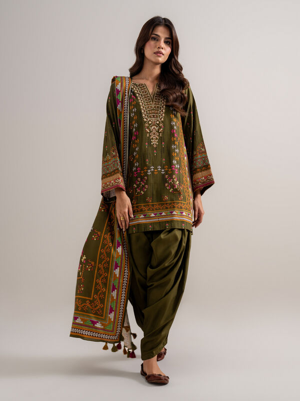 3 Piece - Embroidered Linen Suit