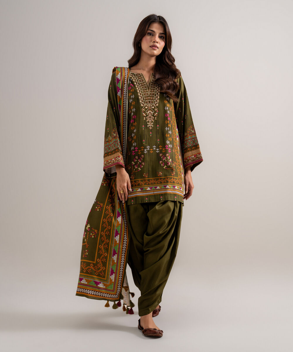 3 Piece - Embroidered Linen Suit