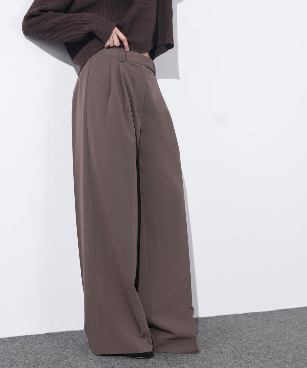 Women's Western Wear Brown Pleated Wide Leg Trousers