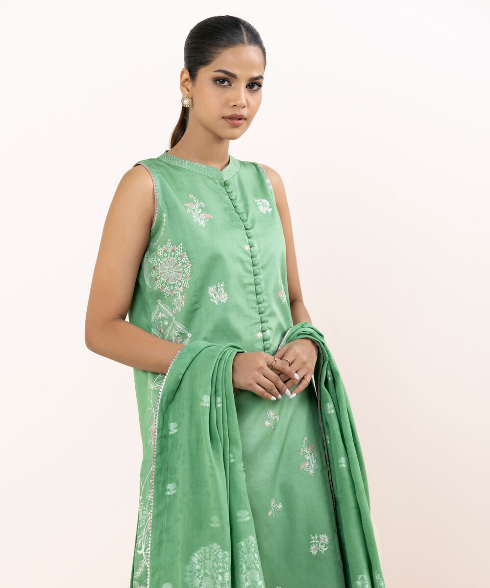 Women's Unstitched Light Cotton Satin Dyed Three Piece Suit