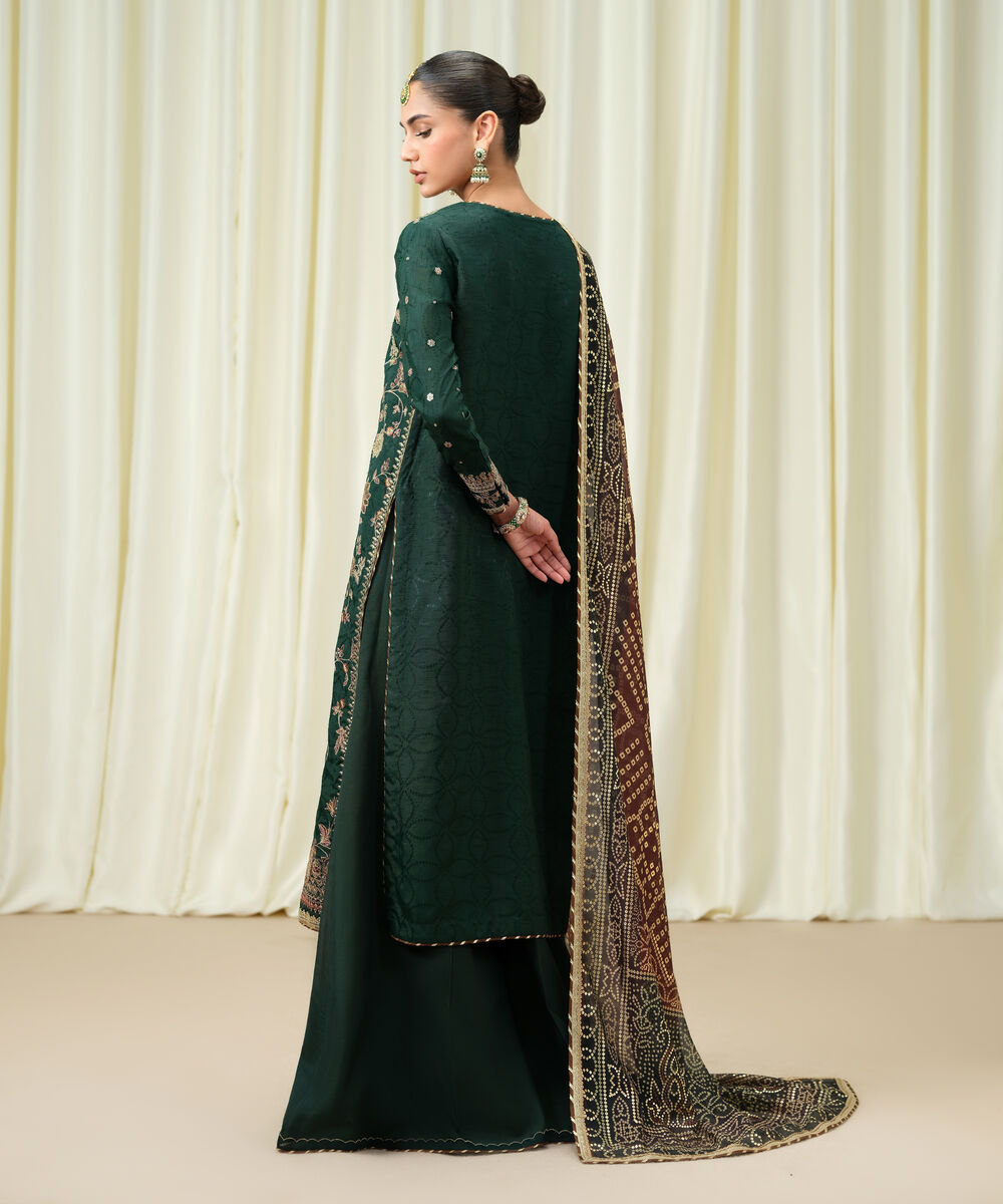 Women's Unstitched Embroidered Viscose Jacquard Green 3 Piece Suit