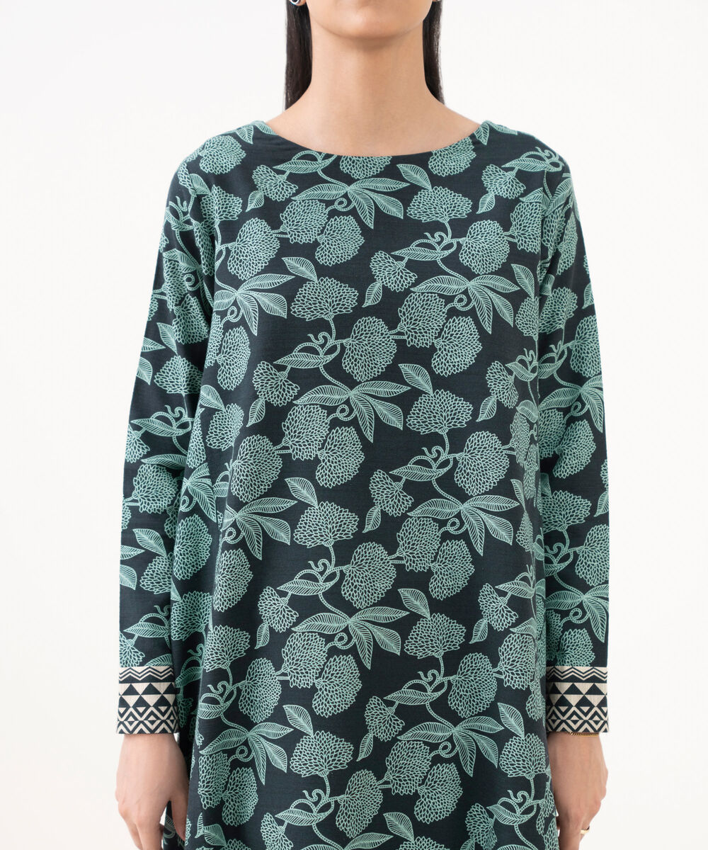 Women's Unstitched Light Khaddar Printed Blue 3 Piece Suit