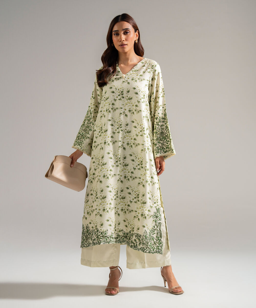 Women's RTW Self Jacquard Printed Mint Green 2 Piece Suit