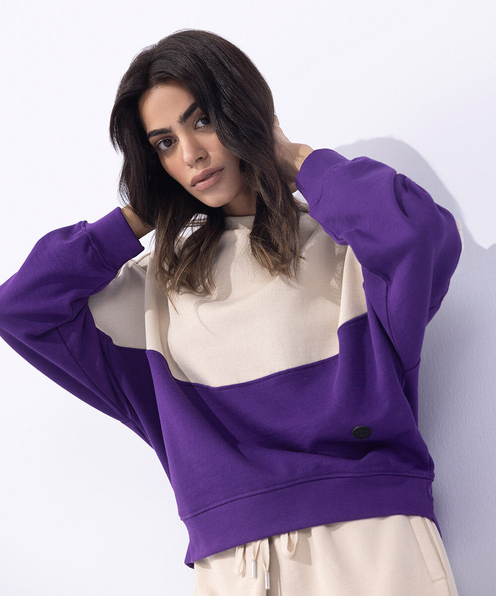 Woman - Purple Color Blocked Sweatshirt