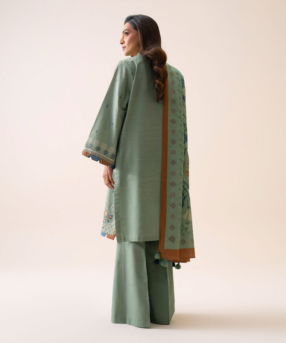 Women's Unstitched Light Khaddar Embroidered Mint Green 3 Piece Suit