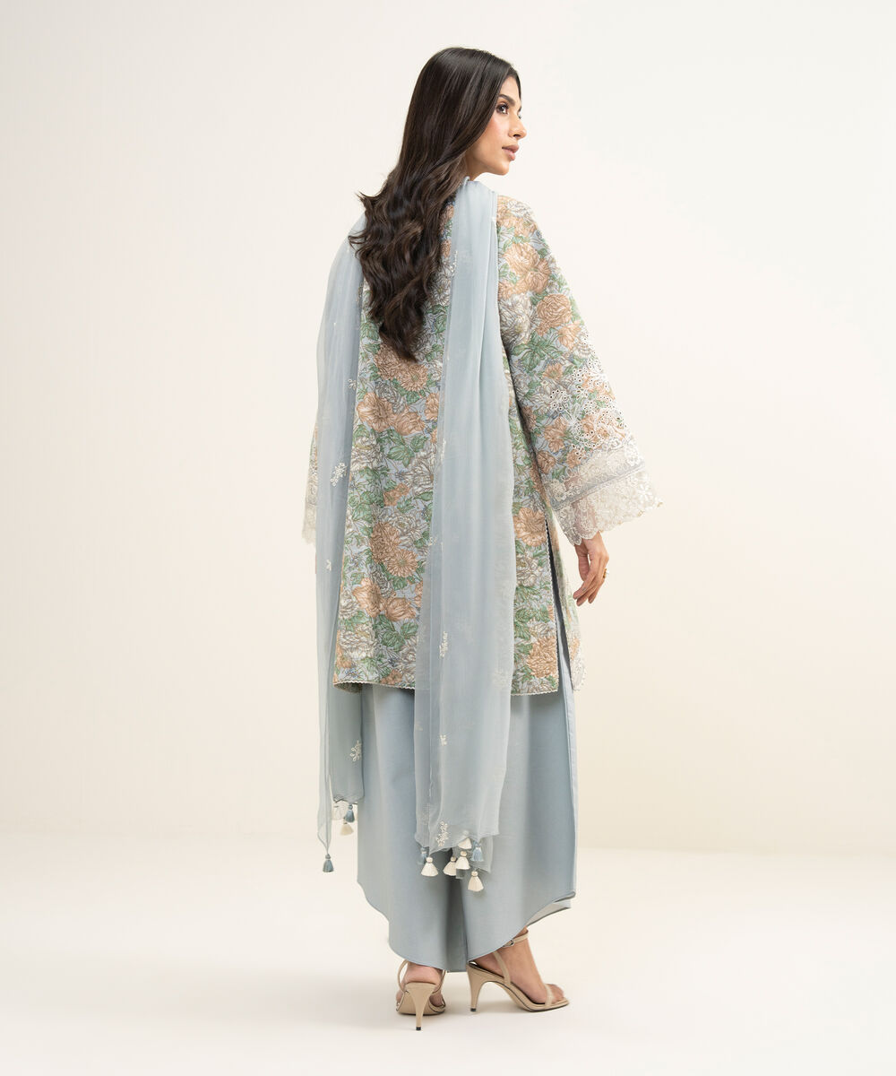 Women's Unstitched Extra Weft Jacquard Embroidered Grey 3 Piece Suit