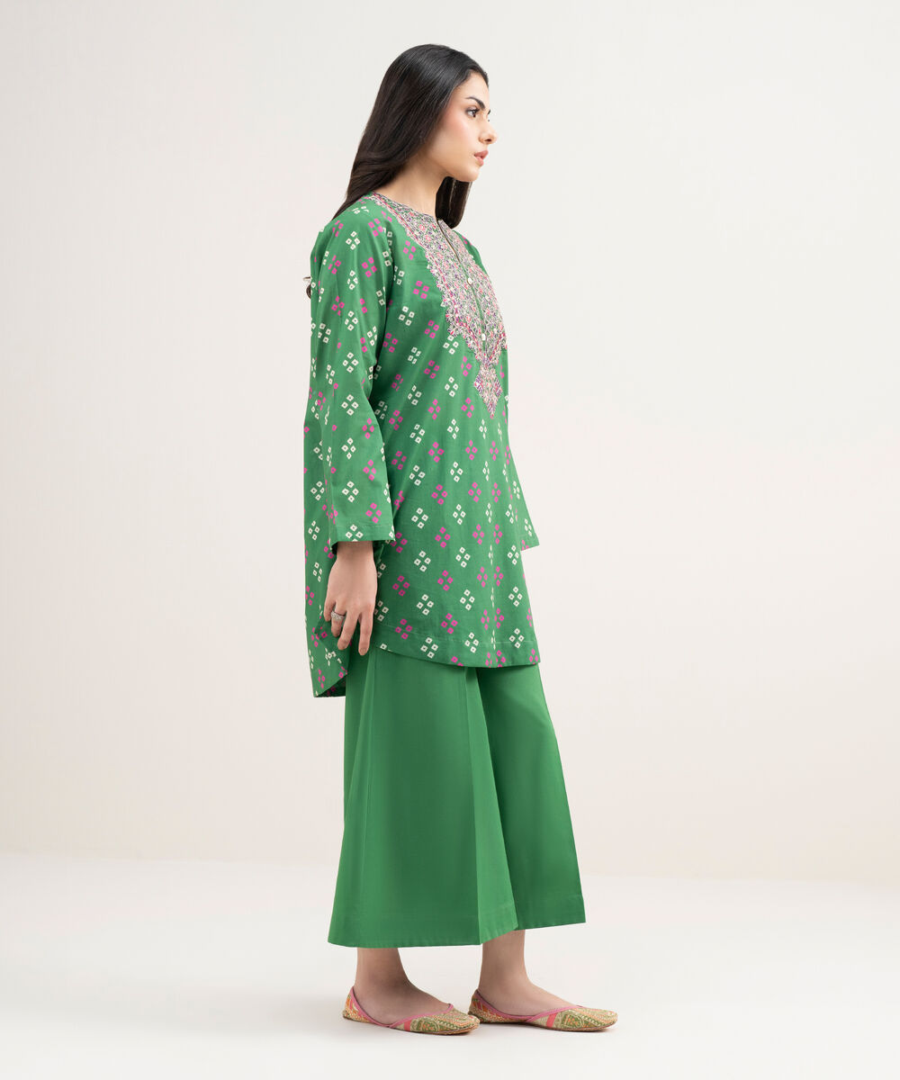 Women's RTW Lawn Embroidered Green Straight Shirt