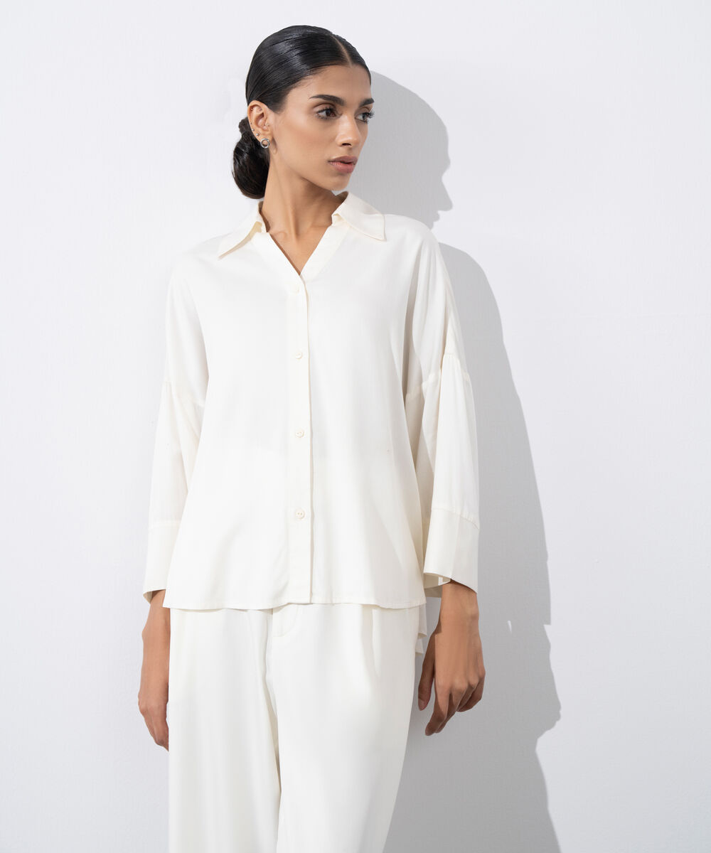 Women's Western Wear White  V-Neck Button Through Shirt