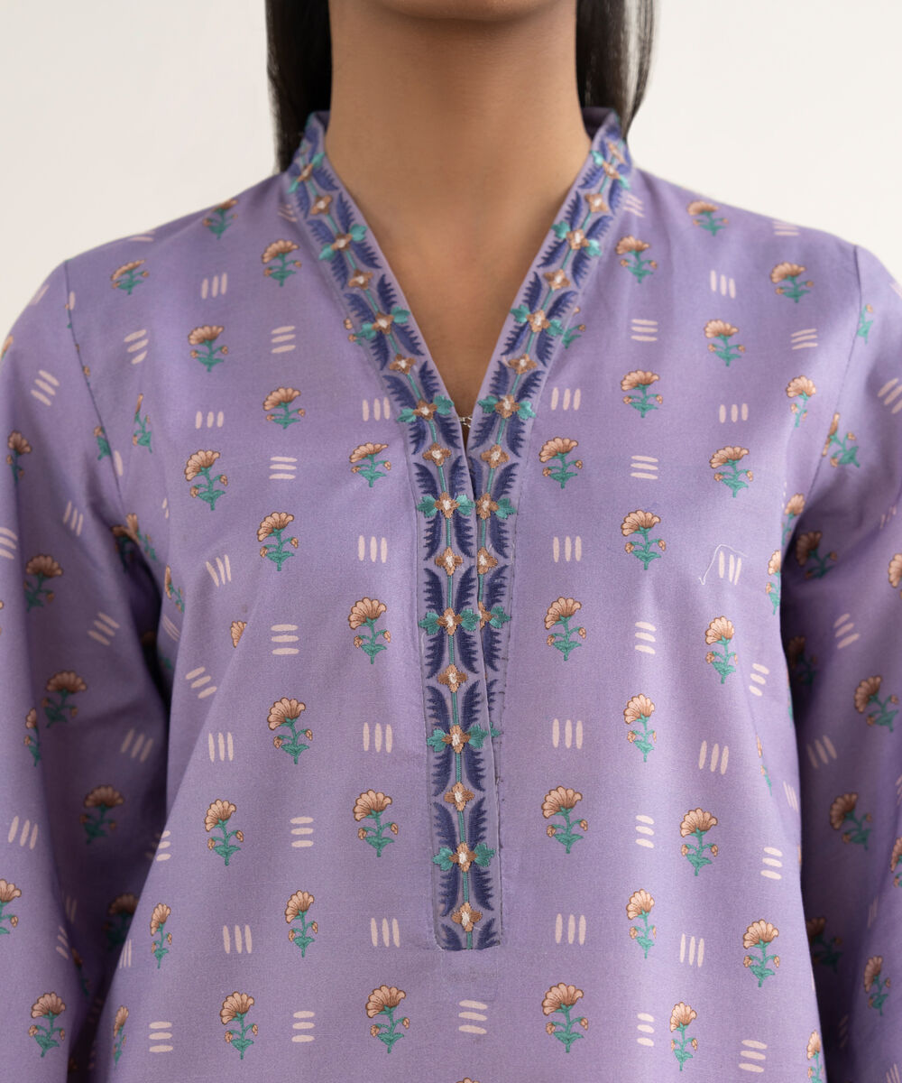 Women's Unstitched Textured Lawn Printed Purple 3 Piece Suit