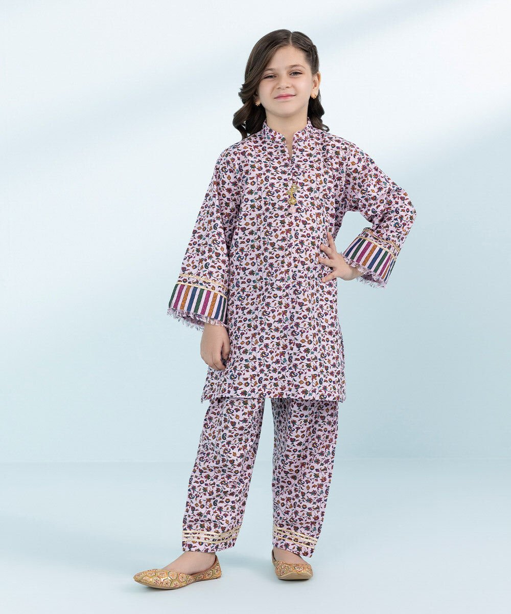 2 Piece - Printed Khaddar Suit Kid Girls Lilac 2 Piece- Printed Khaddar Suit