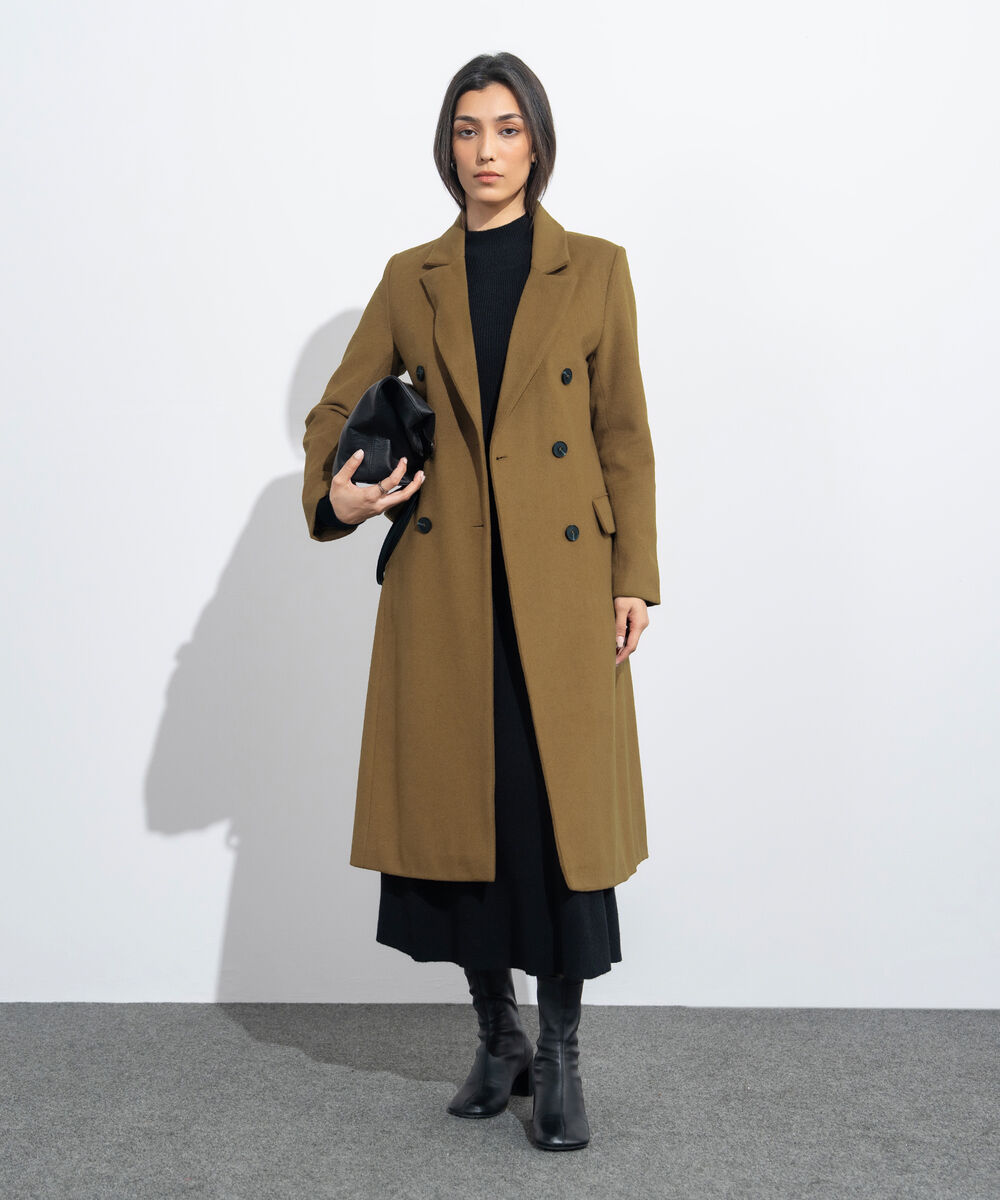 Women's Western Wear Mustard Double Breasted Long Coat