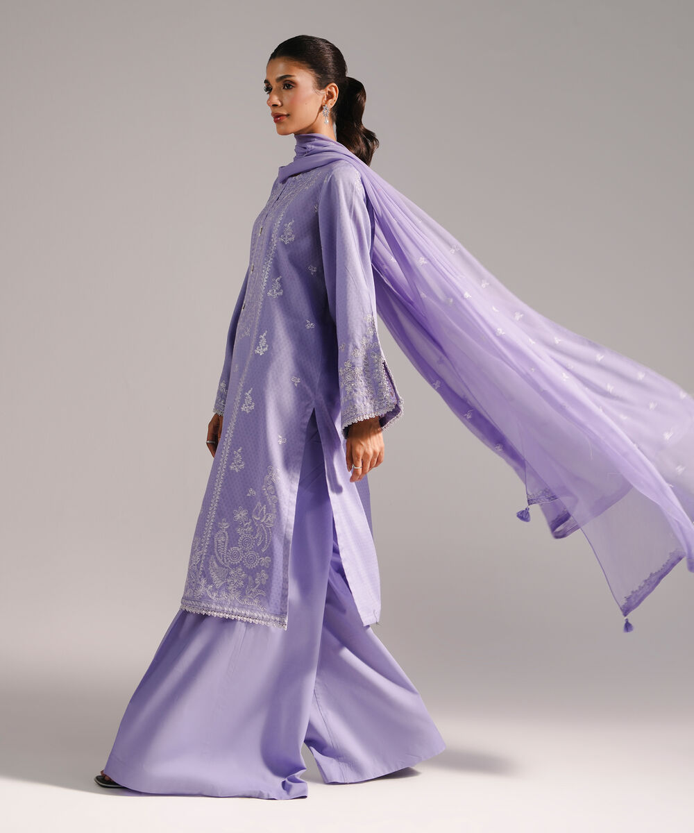 Women's RTW Dobby Embroidered Lilac 3 Piece Suit