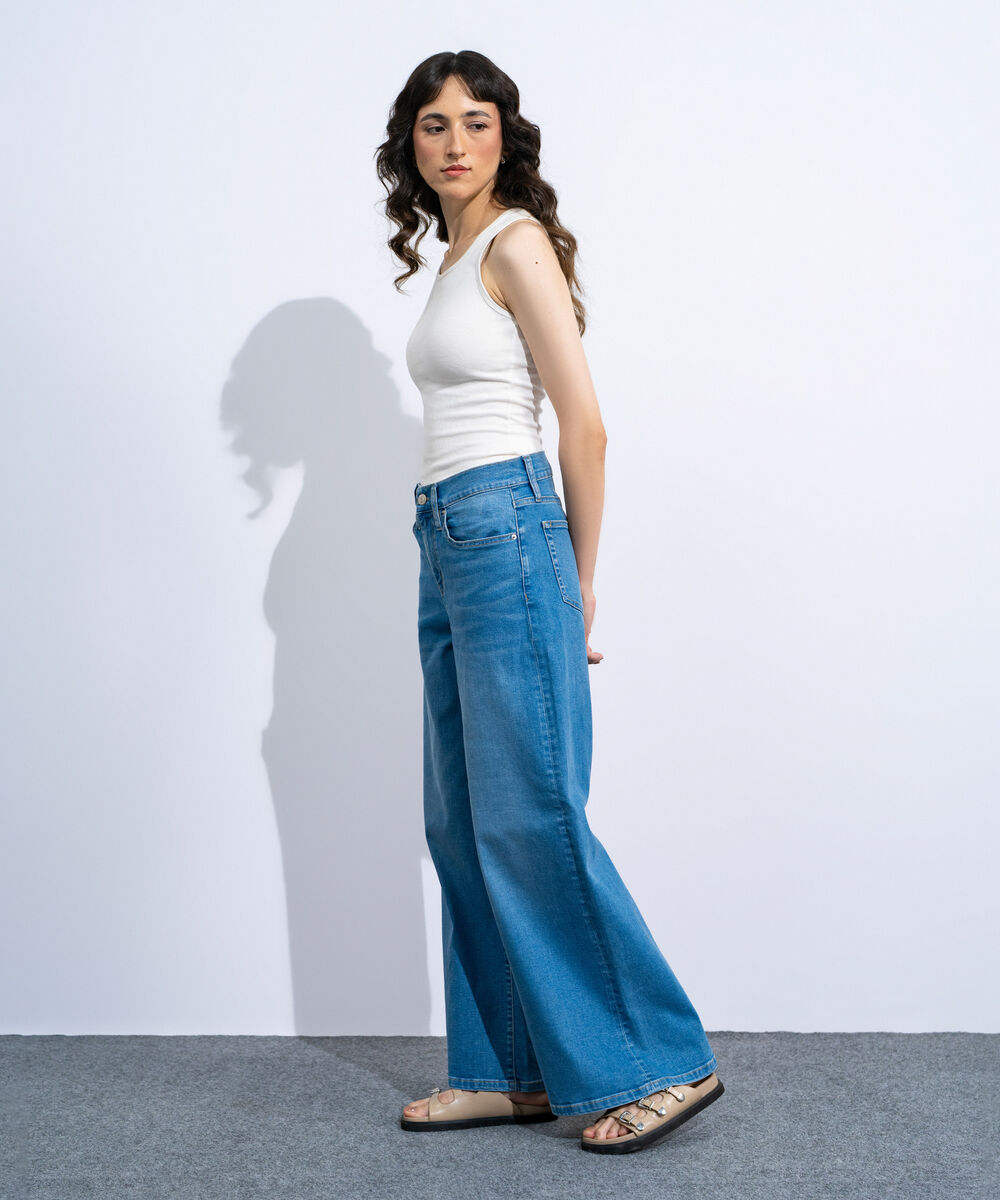 Women's Bleach Wash High Rise Wide Leg Jeans