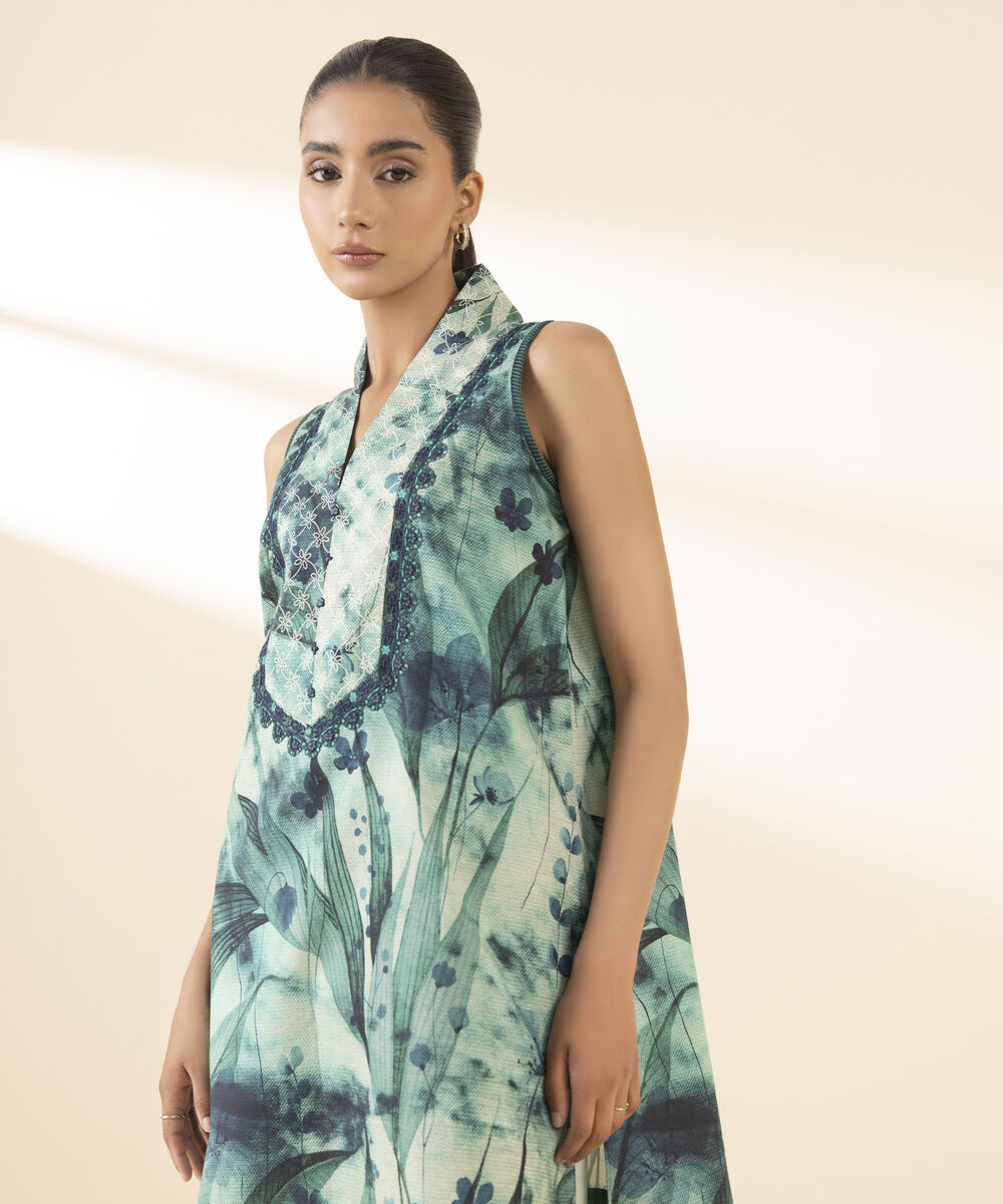 Unstitched Women's Green Lawn Shirt Trousers