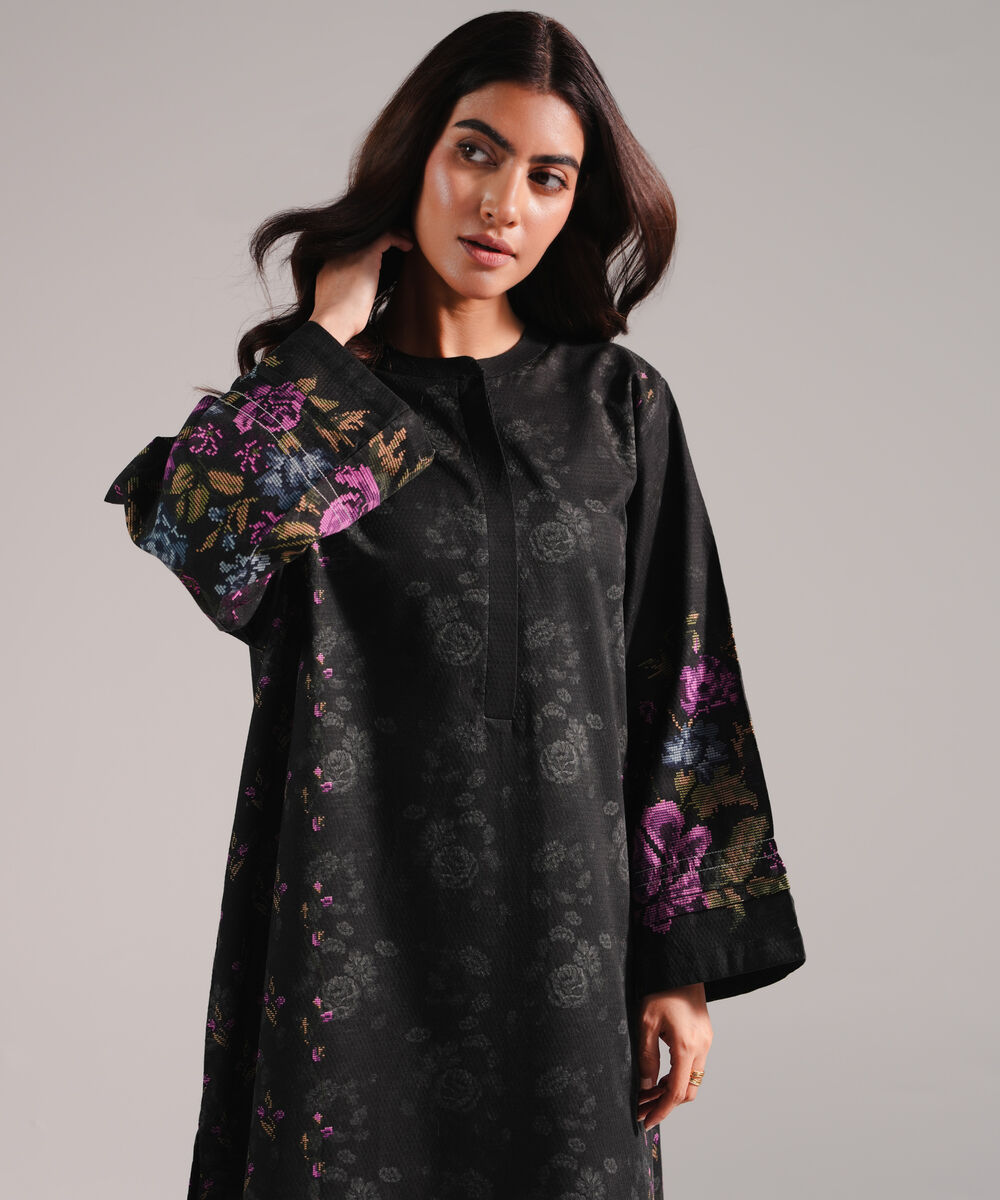 Women's RTW Dobby Printed Black 2 Piece Suit