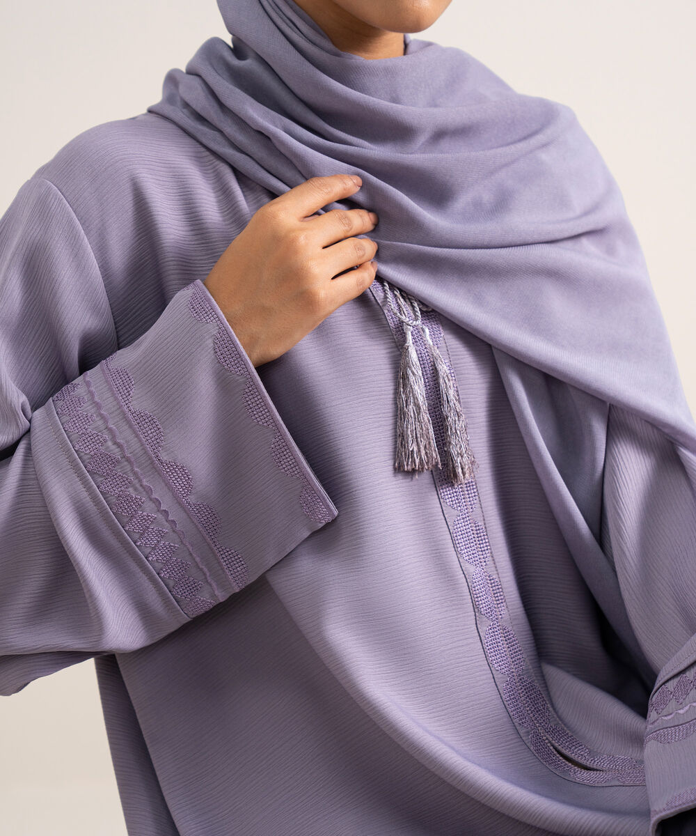 Women's Silky Textured Lilac Regular Abbaya Set