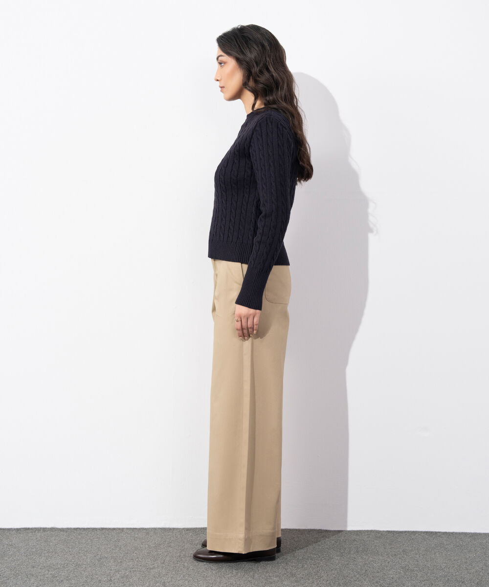 Women's Western Wear Dark Blue Cable Knit Sweater