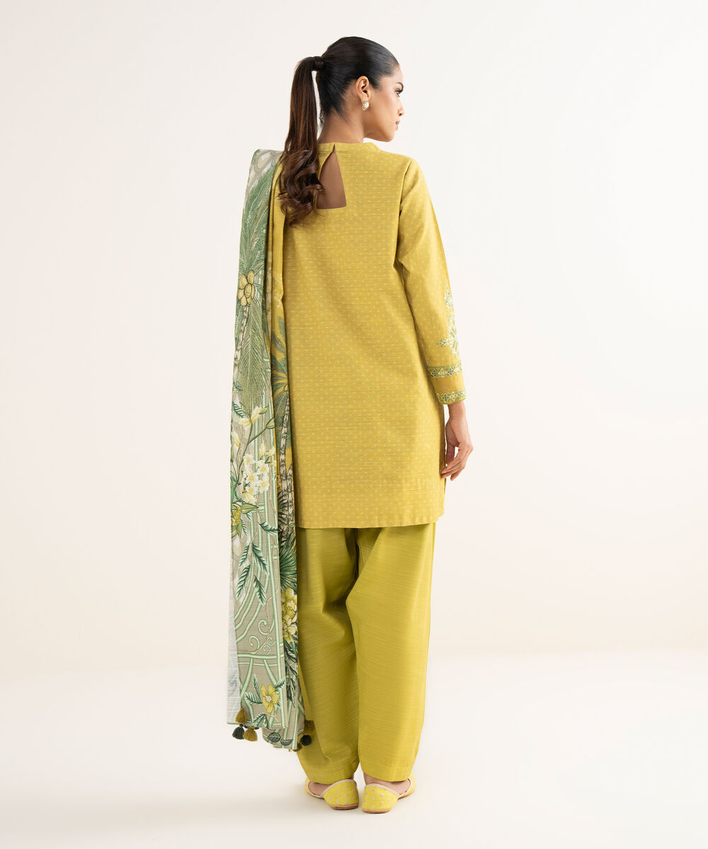 Women's Unstitched Light Khaddar Embroidered Yellow 3 Piece Suit
