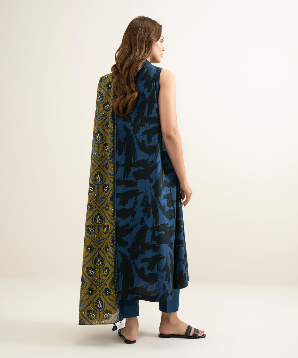 Women's Unstitched Lawn Printed Blue 3 Piece Suit