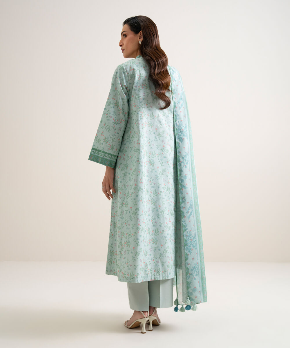 Women's Unstitched Lawn Printed Blue 3 Piece Suit