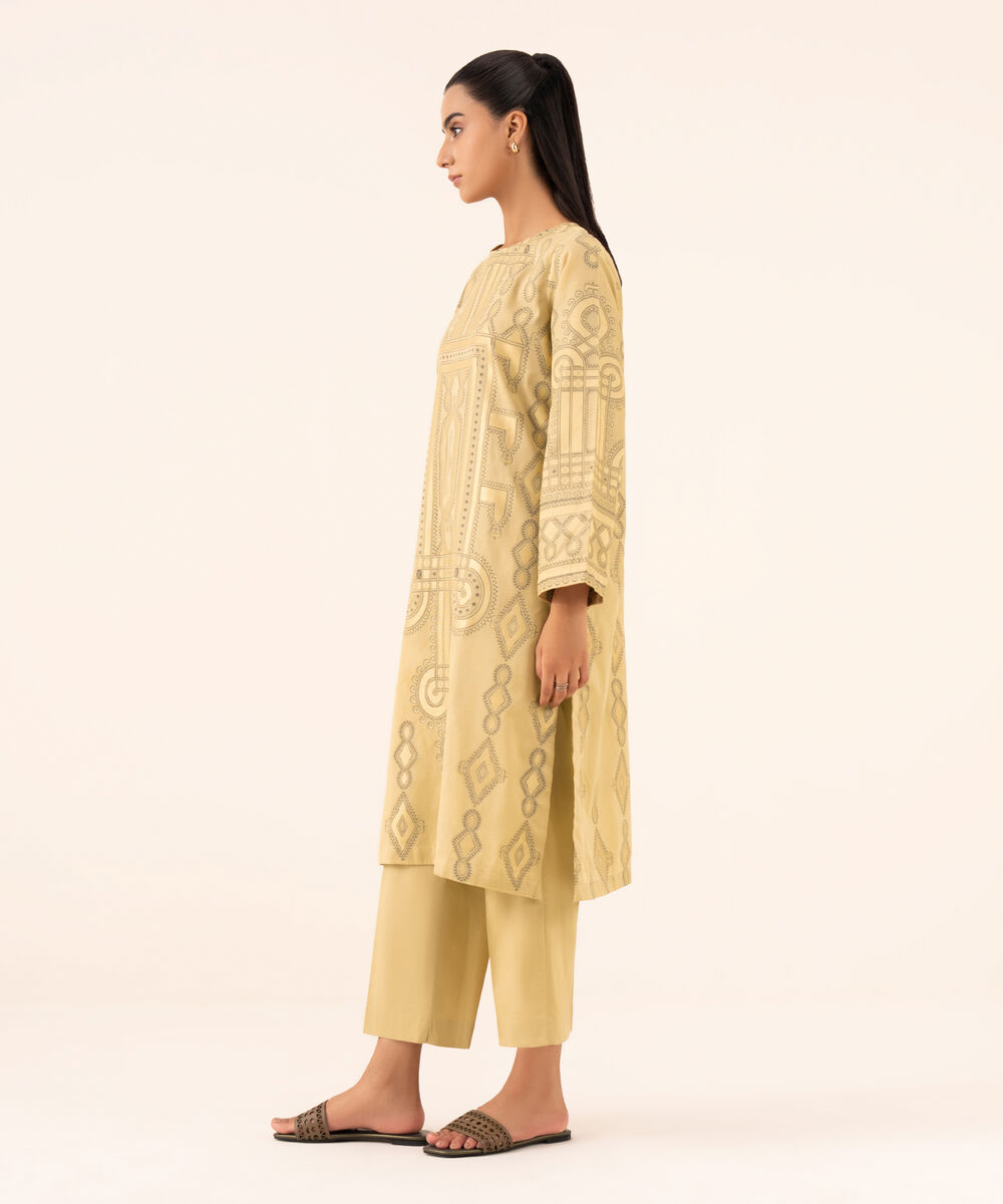 Women's RTW Extra Weft Jacquard Golden Solid A-Line Shirt