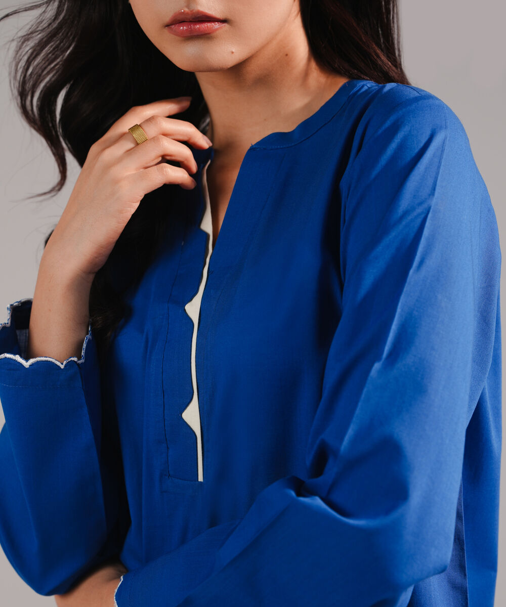 Women's RTW Crosshatch Solid Dark Blue Straight Shirt