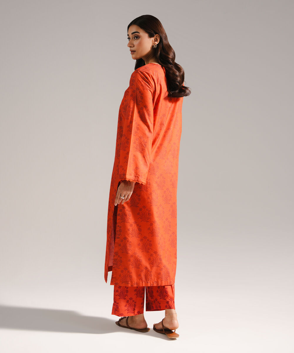Women's RTW Zari Lawn Printed Orange 2 Piece Suit