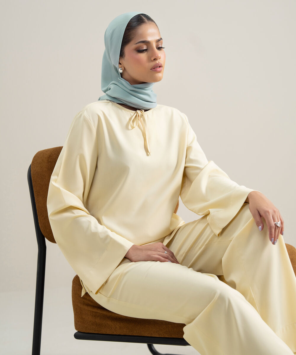 Women's Polyester Yellow Modest Wear Top