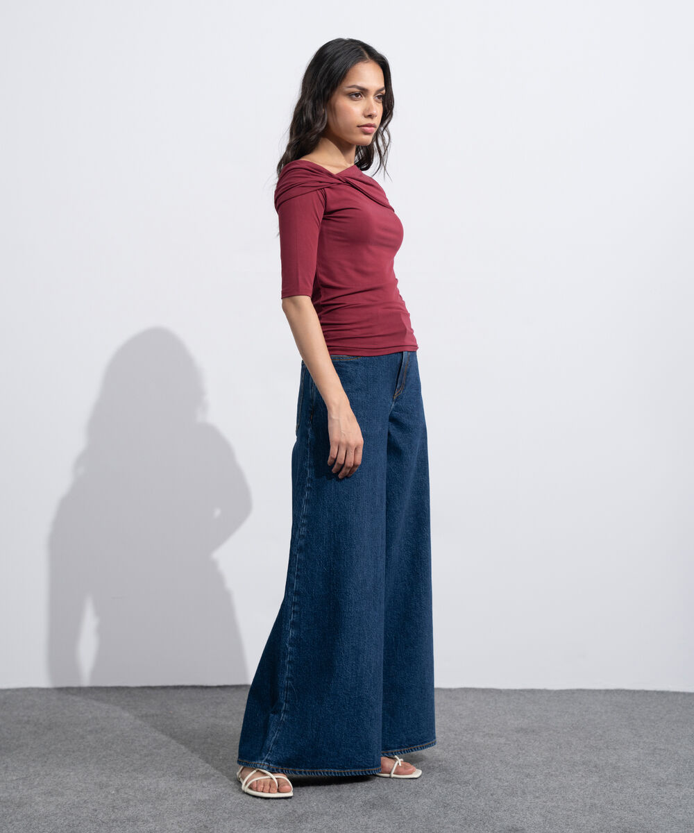 Women's Maroon Soft Asymmetrical Top
